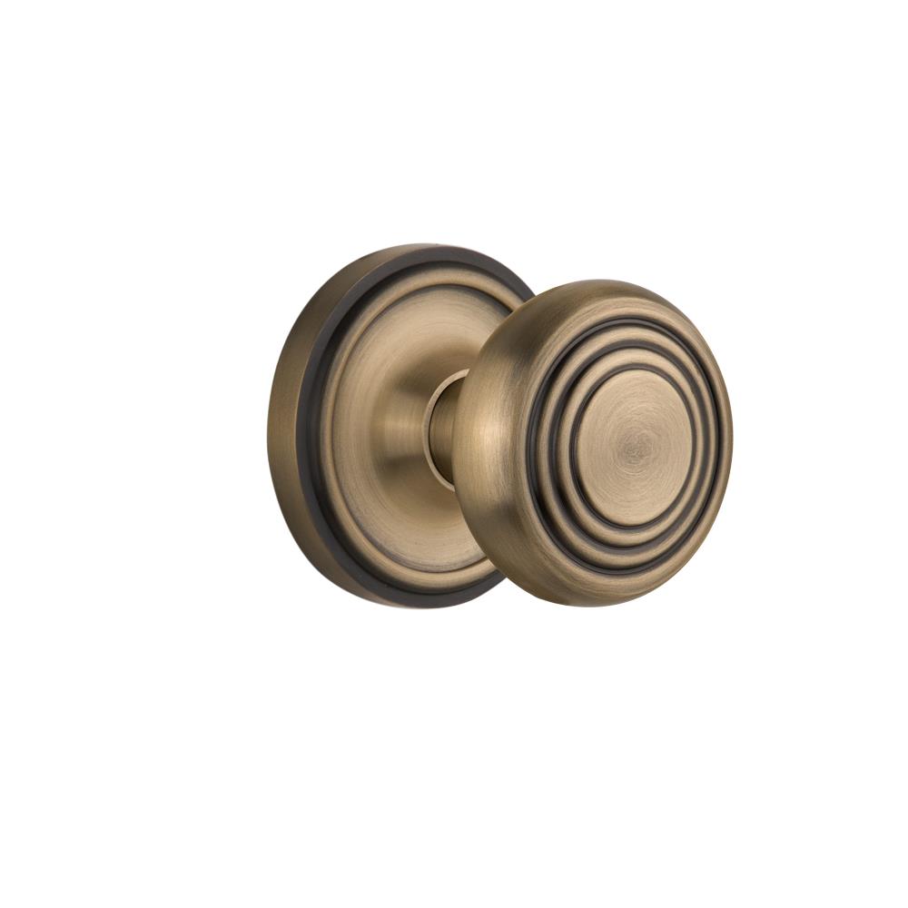 Nostalgic Warehouse CLADEC Complete Passage Set Without Keyhole Classic Rosette with Deco Knob in Antique Brass